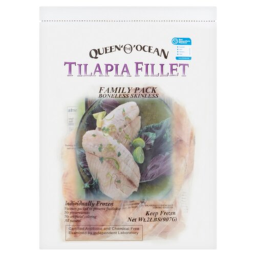 Queen ‘O' The Ocean Boneless Skinless Tilapia Fillet Family Pack, 2 lbs