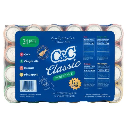 C&C Classic Soda Variety Pack, 12 fl oz, 24 count