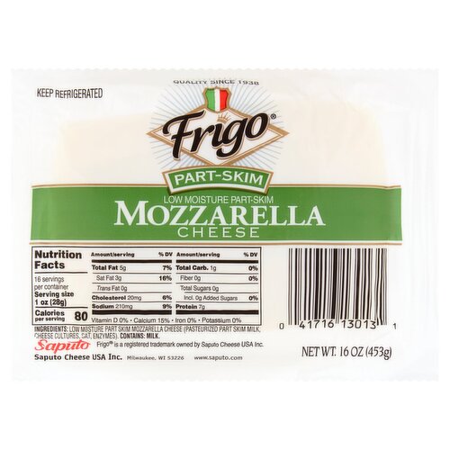 Frigo Low Moisture Part-Skim Mozzarella Cheese, 16 oz