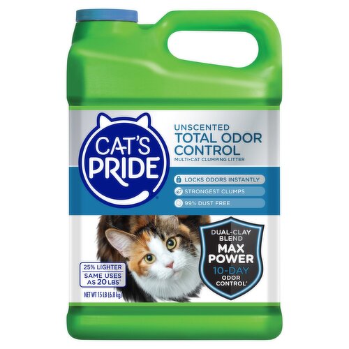 Cat's Pride Unscented Total Odor Control Multi-Cat Clumping Litter, 15 lb