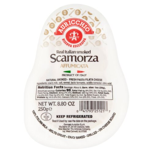 Auricchio Real Italian Smoked Scamorza Cheese, 8.80 oz