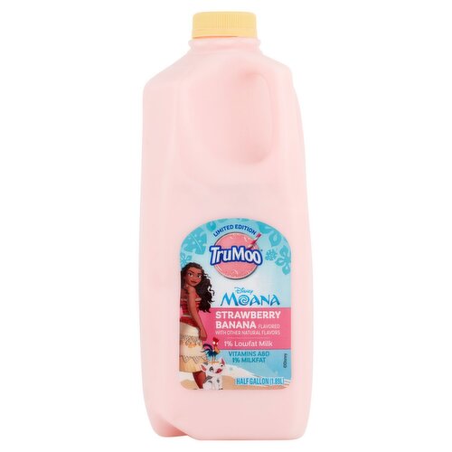 TruMoo Disney Moana Strawberry Banana Flavored 1% Lowfat Milk Limited Edition, Half gallon