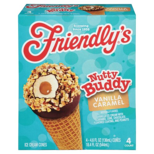 Friendly's Nutty Buddy Vanilla Caramel Ice Cream Cones, 4.6 fl oz, 4 count