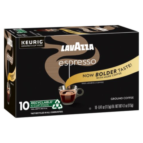 Lavazza Espresso 100% Arabica Ground Coffee K-Cup Pods, 0.41 oz, 10 count