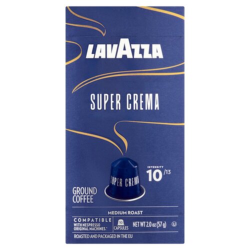 Lavazza Super Crema Medium Roast Ground Coffee Capsules, 10 count, 2.0 oz