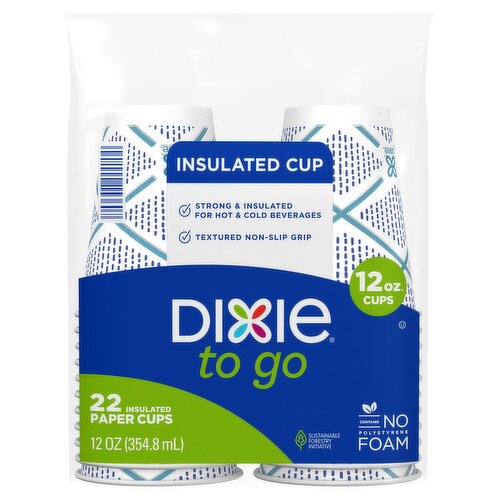 Dixie To Go 12oz Insulated Paper Cups, 22 count