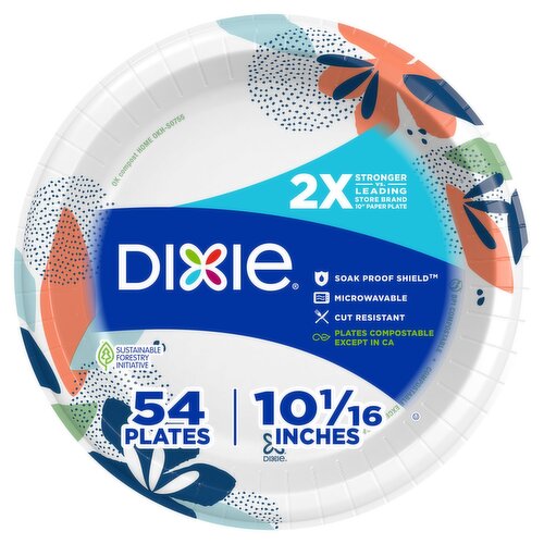 Dixie Disposable Paper Plates, 10.5", Multi-Color, 54 Count