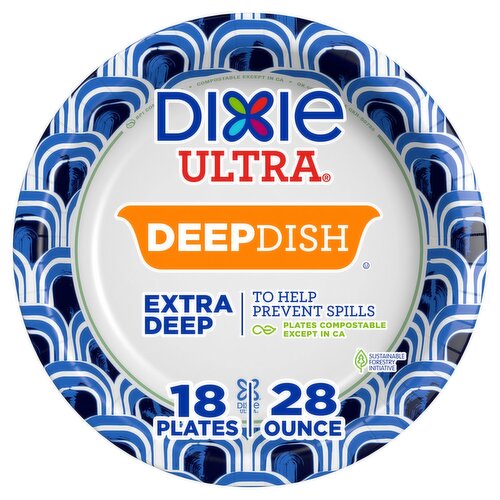 Dixie Ultra Deep Dish Disposable Paper Plates, 28 oz, Multi-Color, 18 Count
