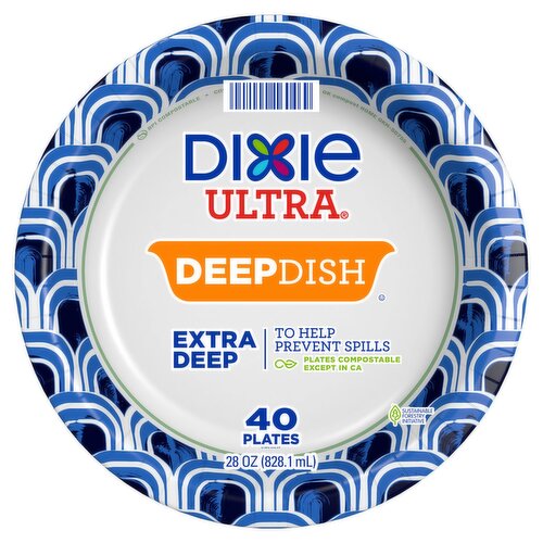 Dixie Ultra Deep Dish Disposable Paper Plates, 28 oz, Multi-Color, 40 Count