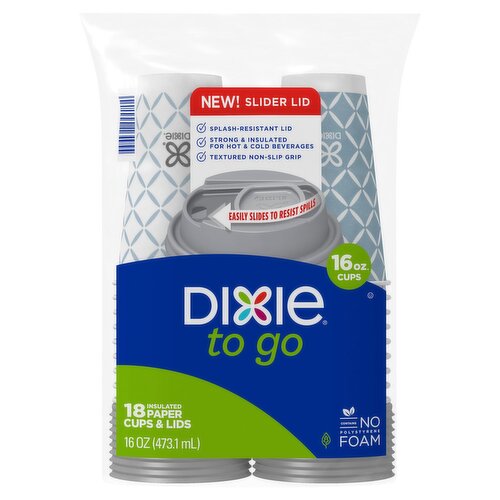 Dixie To Go Insulated Paper Cups & Lids, 18 count, 16 oz