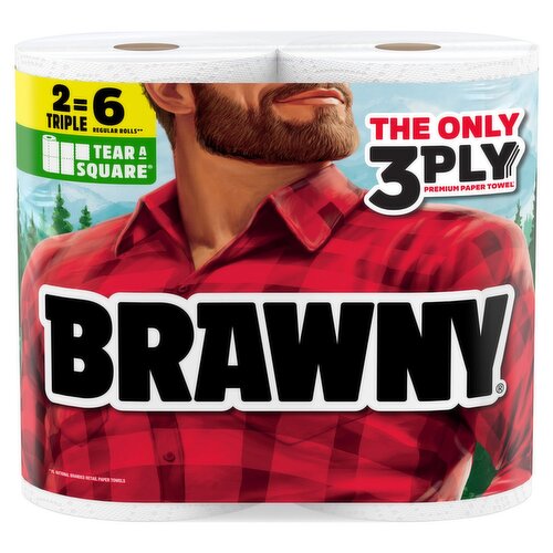 Brawny Tear-A-Square Paper Towels, 114 3-ply sheets per roll, 2 count