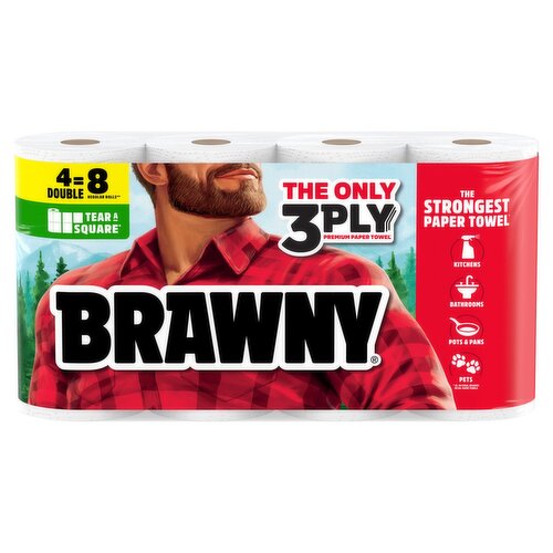 Brawny Tear-A-Square Paper Towels, 76 3-ply sheets per roll, 4 count