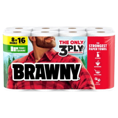 Brawny Tear-A-Square Paper Towels, 76 3-ply sheets per roll, 8 count