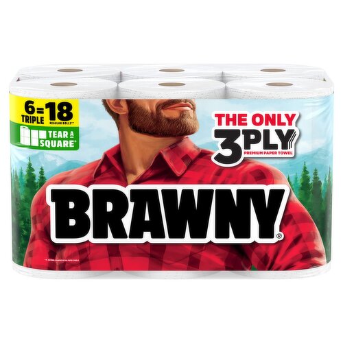 Brawny The Strongest Paper Towels, 114 3-ply sheets per roll, 6 count