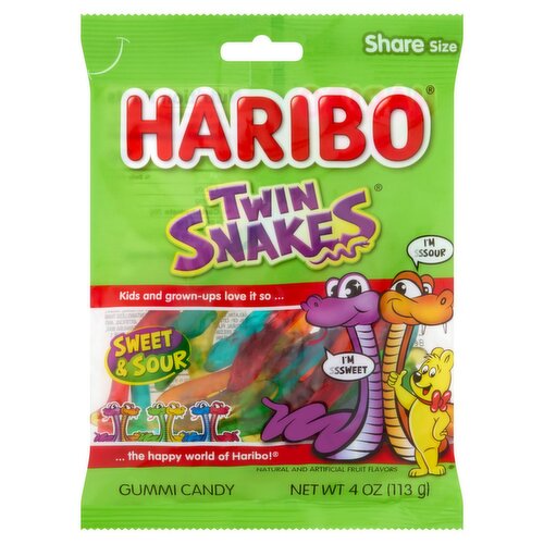 Haribo Twin Snakes Sweet & Sour Gummi Candy Share Size, 4 oz