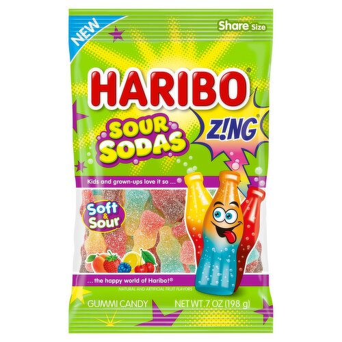 Haribo Zing Sours Sodas Gummi Candy Share Size, 7 oz