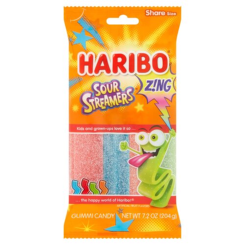 Haribo Z!ng Sour Streamers Gummi Candy Share Size, 7.2 oz