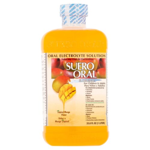 Suero Oral Tropical Mango Flavor Oral Electrolyte Solution, 33.8 fl oz