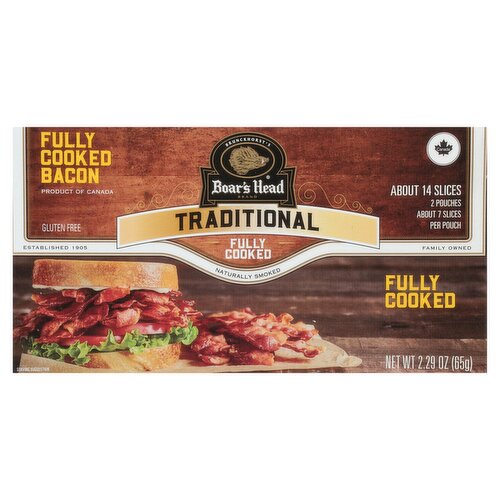 Boar's Head Traditional Fully Cooked Bacon, 14 count, 2.29 oz