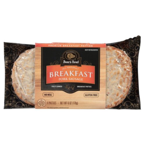 Boar's Head All Natural Pork Sausage Premium Breakfast Patties, 4 count, 6 oz