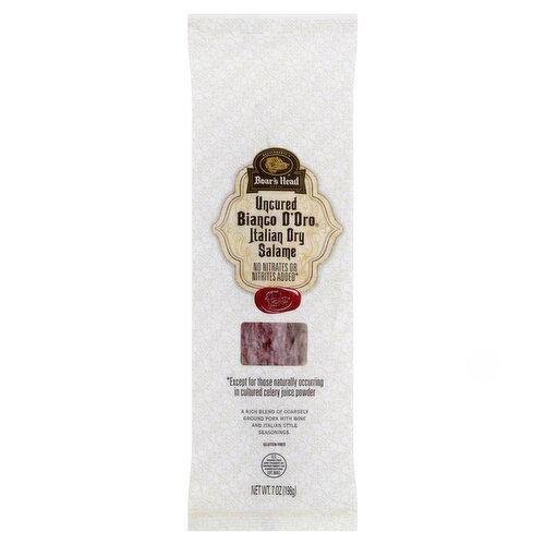 Boar's Head Uncured Bianco D'oro Italian Dry Salame, 7 oz