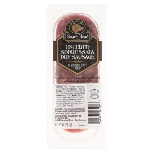 Boar's Head Uncured Sopressata Dry Sausage, 4.0 oz