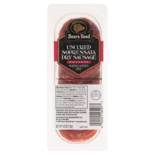 Boar's Head Piccante Uncured Sopressata Dry Sausage, 4.0 oz