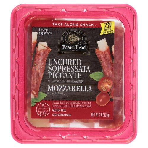 Boar's Head Uncured Sopressata Piccante & Mozzarella Cheese, 3 oz