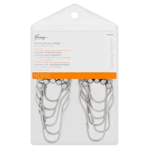 Kenney Home Chrome Rolling Shower Rings, 12 count