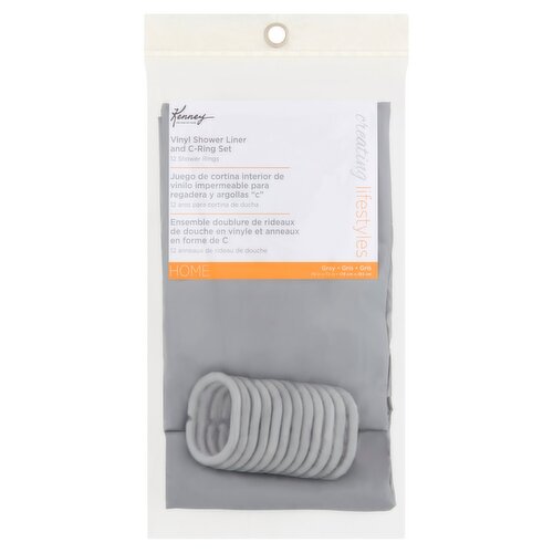 Kenney Home Gray Vinyl Shower Liner and C-Ring Set