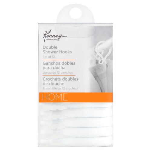 Kenney Home White Double Shower Hooks, 12 count