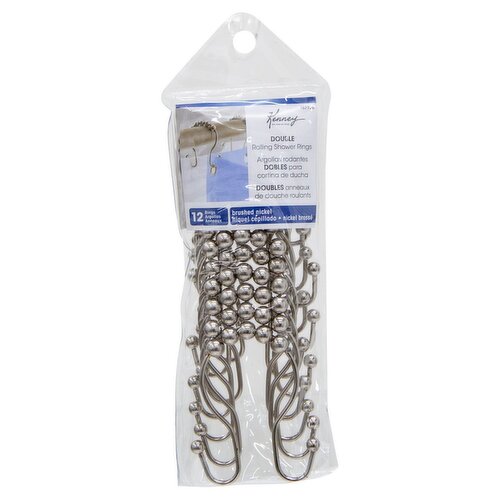 Kenney Brushed Nickel Double Rolling Shower Rings, 12 count