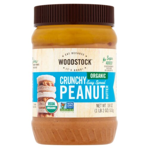 Woodstock Organic Crunchy Easy Spread Peanut Butter, 18 oz