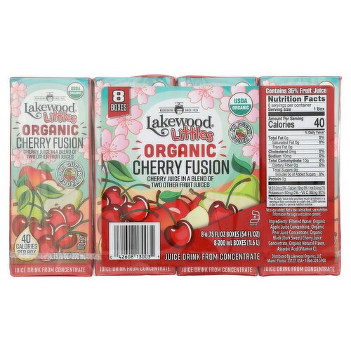 Lakewood Littles Organic Cherry Fusion Juice Drink, 6.75 fl oz, 8 count
