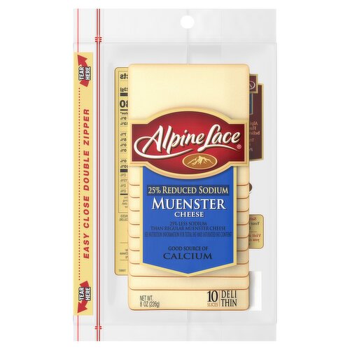 Alpine Lace® Sliced 25% Reduced Fat Muenster Cheese, 8 oz Pack