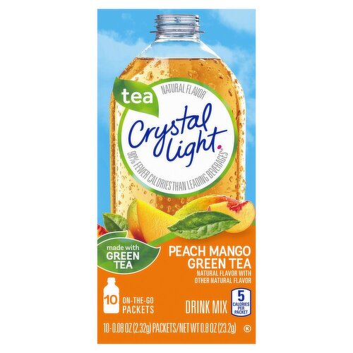 Crystal Light Peach Mango Green Tea Naturally Flavored Powdered Drink Mix, 10 ct On-the-Go-Packets