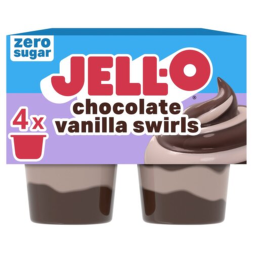 Jell-O Zero Sugar Chocolate Vanilla Swirls Reduced Calorie Pudding Snacks, 4 count, 14.5 oz