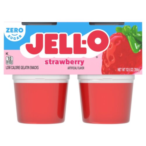 Jell-O Zero Sugar Strawberry Low Calorie Gelatin Snacks, 4 count, 12.5 oz