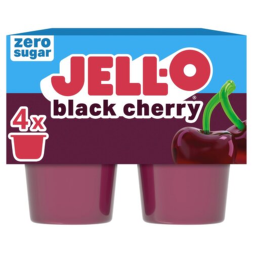 Jell-O Zero Sugar Black Cherry Low Calorie Gelatin Snack, 4 count, 12.5 oz