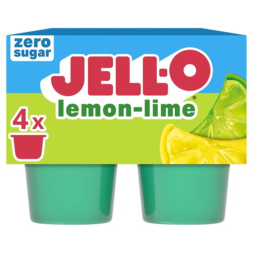 Jell-O Zero Sugar Lemon-Lime Low Calorie Gelatin Snacks, 4 count, 12.5 oz