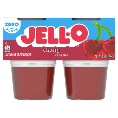 Jell-O Zero Sugar Cherry Low Calorie Gelatin Snacks, 4 count, 12.5 oz