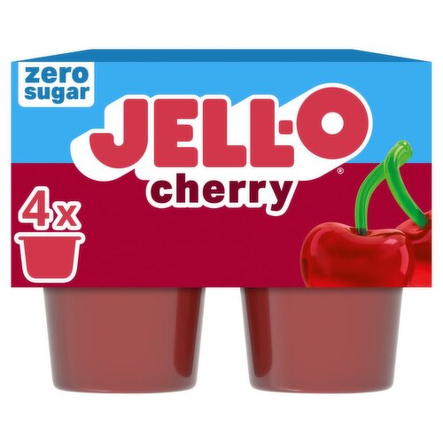 Jell-O Zero Sugar Cherry Low Calorie Gelatin Snacks, 4 count, 12.5 oz