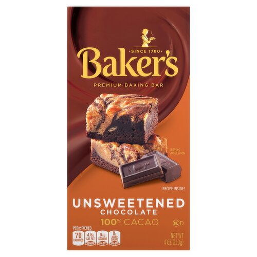 Baker's Unsweetened Chocolate Premium Baking Bar, 4 oz