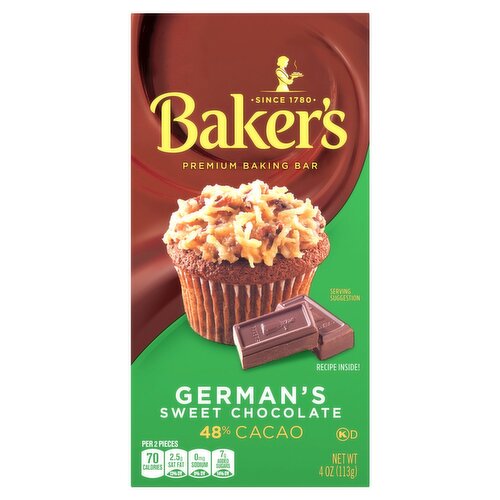 Baker's Premium Baking Bar German's Sweet Chocolate, 4 oz