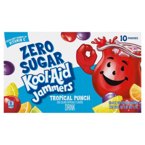 Kool-Aid Jammers Zero Sugar Tropical Punch Drink, 6 fl oz, 10 count