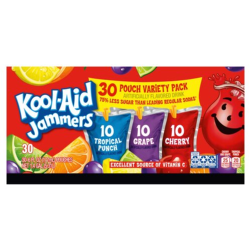 Kool-Aid Jammers Tropical Punch Flavored Drink, 6 fl oz, 10 count