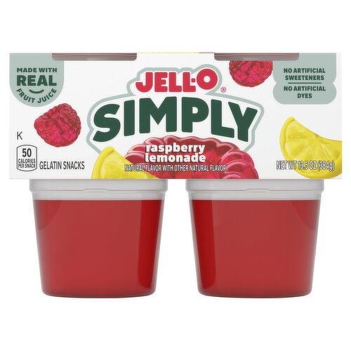 Jell-O Simply Raspberry Lemonade Gelatin Snacks, 4 Count, 13.5 oz
