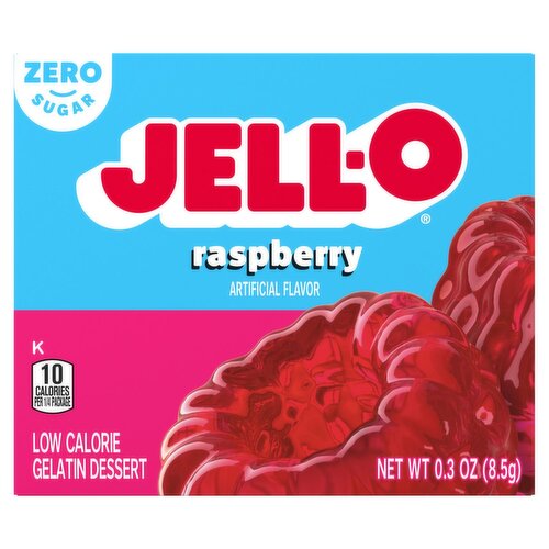 Jell-O Zero Sugar Raspberry Low Calorie Gelatin Dessert, 0.3 oz