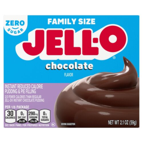 Jell-O Chocolate Flavor Zero Sugar Instant Reduced Calorie Pudding & Pie Filling Family Size, 2.1 oz