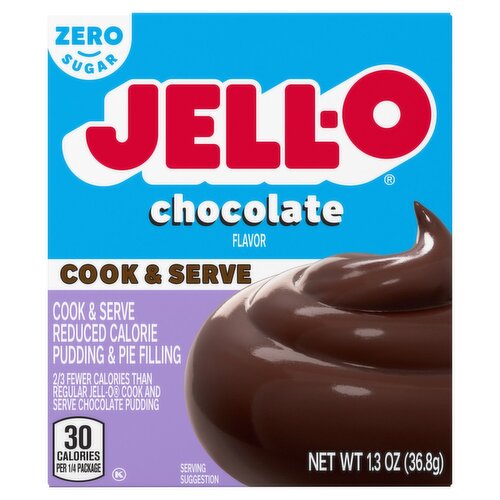 Jell-O Zero Sugar Chocolate Flavor Cook & Serve Reduced Calorie Pudding & Pie Filling, 1.3 oz
